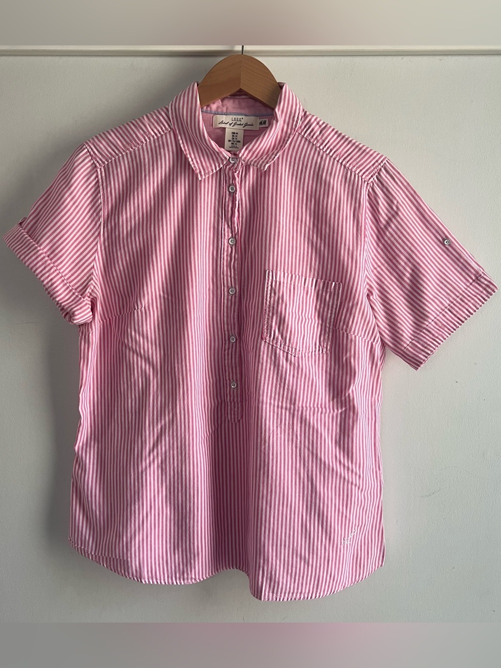 L.O.G.G. by H&M Women’s Size 14 Pink & White Stripe Popover Shirt